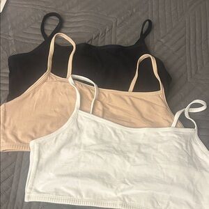 Set of Three Cotton Sports Bras in Black, Beige, and White